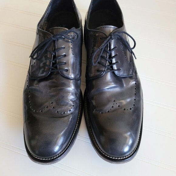 John Varvatos Leather Dress Shoes Wingtip Brogue Oxfords Grey Made in Italy - Picture 6 of 15
